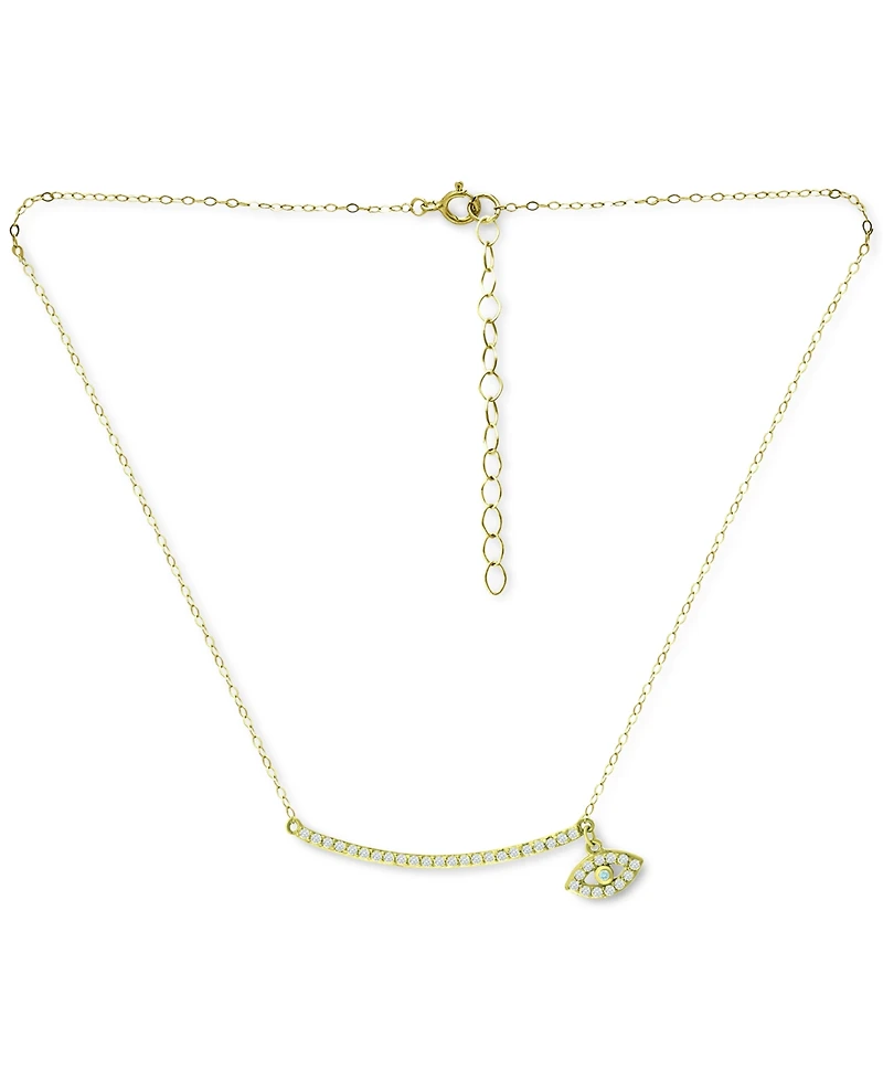 Giani Bernini Cubic Zirconia Curved Bar & Evil Eye Pendant Necklace, 16" + 2" extender, Created for Macy's