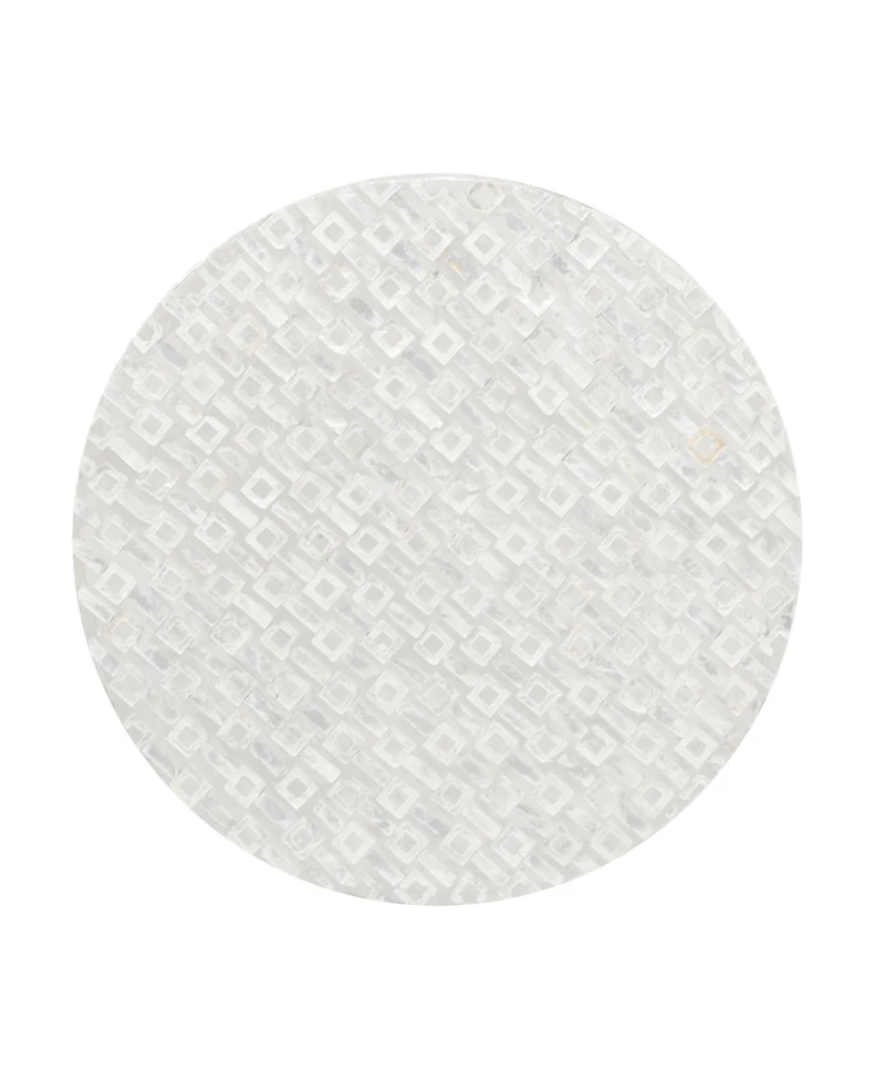 Rosemary Lane Mother of Pearl Drum Accent Table with Linear Mosaic Pattern and Gold Base