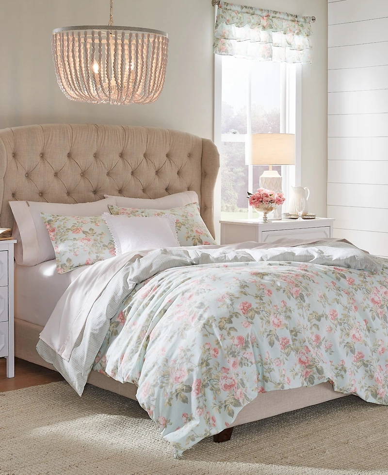 Laura Ashley Madelynn Cotton Reversible 2 Piece Duvet Cover Set, Twin