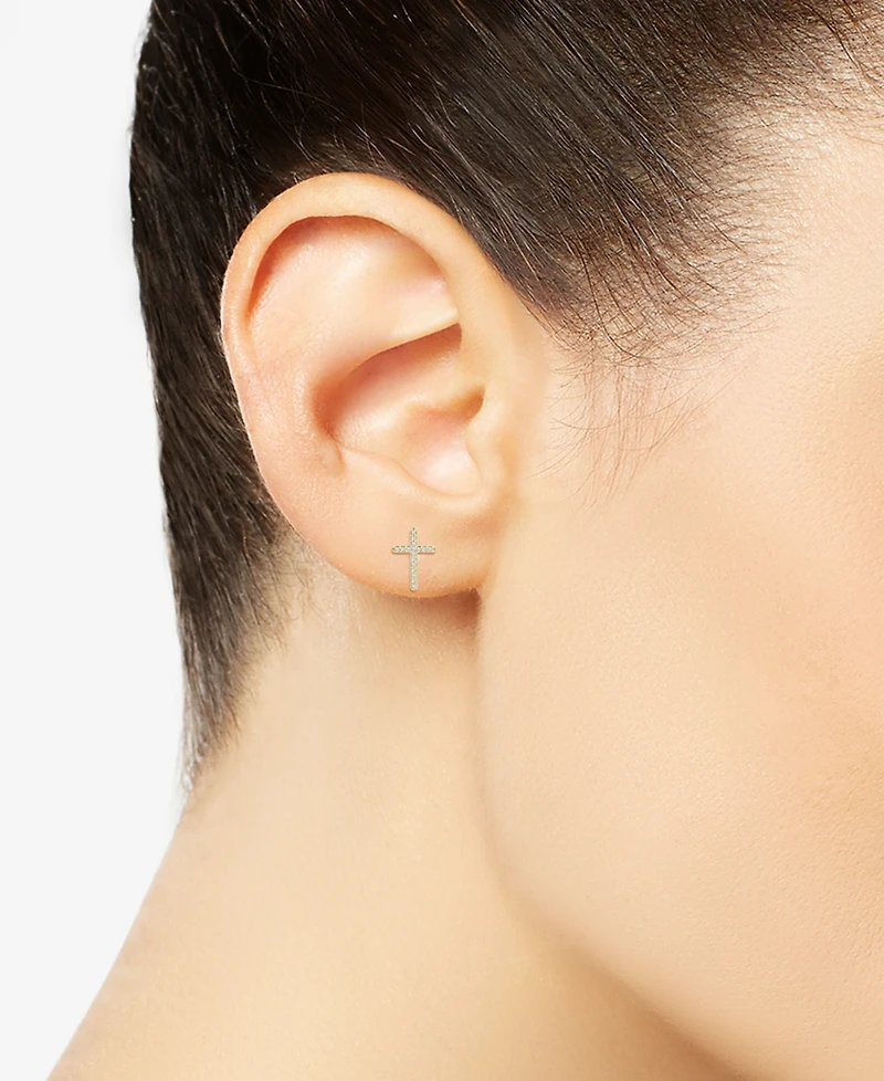 Wrapped Diamond Cross Stud Earrings (1/10 ct. t.w.) 14k Gold or white gold, Created for Macy's