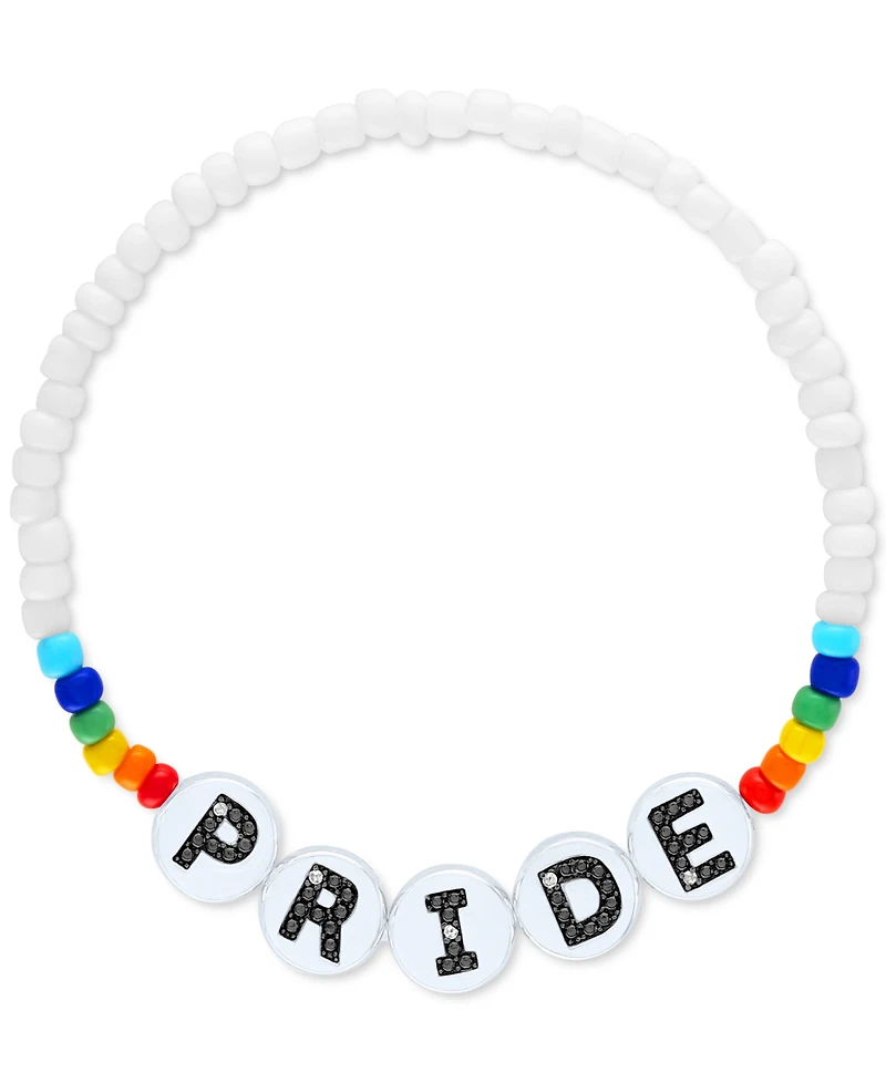 Diamond Accent Pride Beaded Stretch Bracelet in Sterling Silver