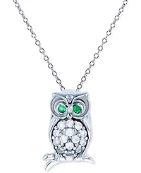 Cubic Zirconia Owl 18" Pendant Necklace in Sterling Silver