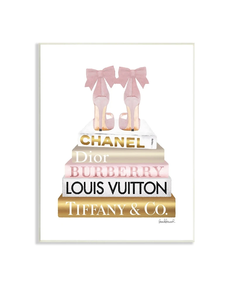 Stupell Industries Pink Gold-Tone Heels Bookstack Glam Fashion Design Wall Plaque Art, 10" x 15"