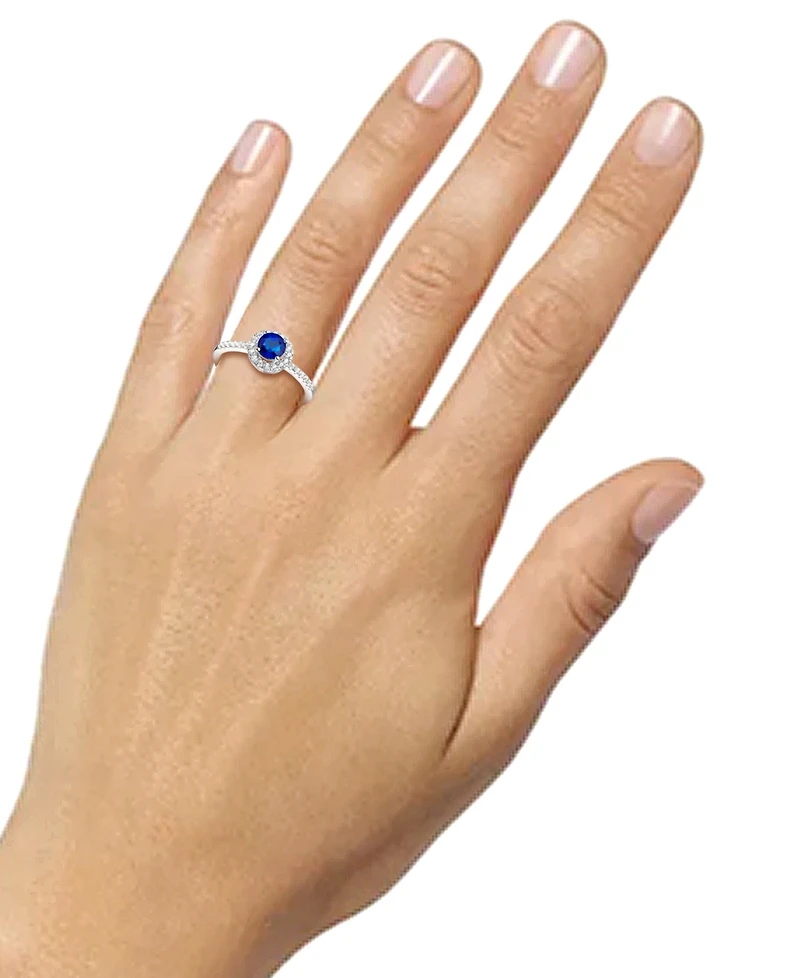 Sapphire (5/8 ct. t.w.) & Diamond (1/5 Halo Ring 14k White Gold (Also Emerald Ruby)