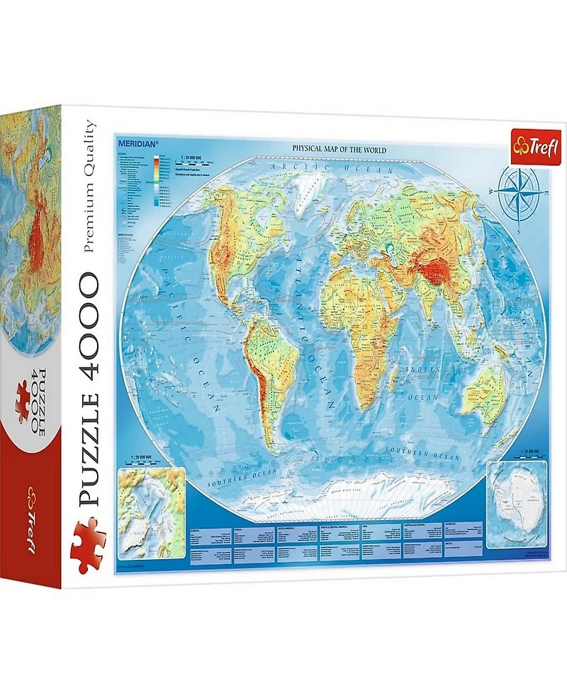 Trefl Red 4000 Piece Puzzle - Large physical map of the world / Meridian