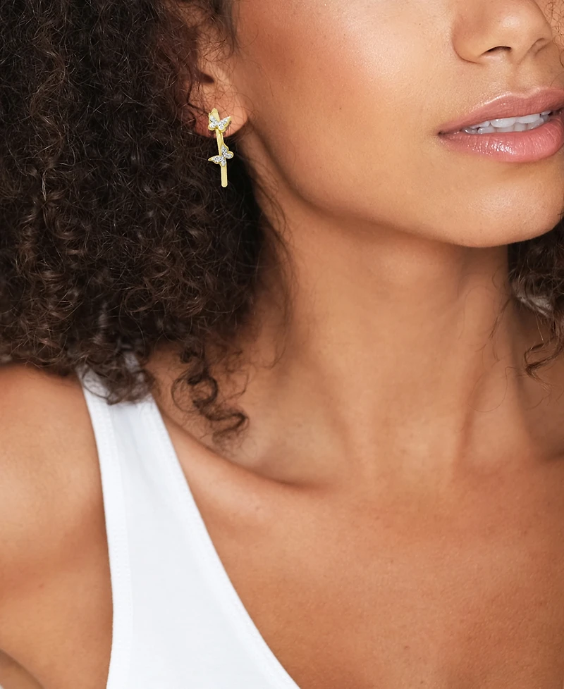 And Now This Hoop Earring with Clear Crystal Butterflies Silver Plate or Gold