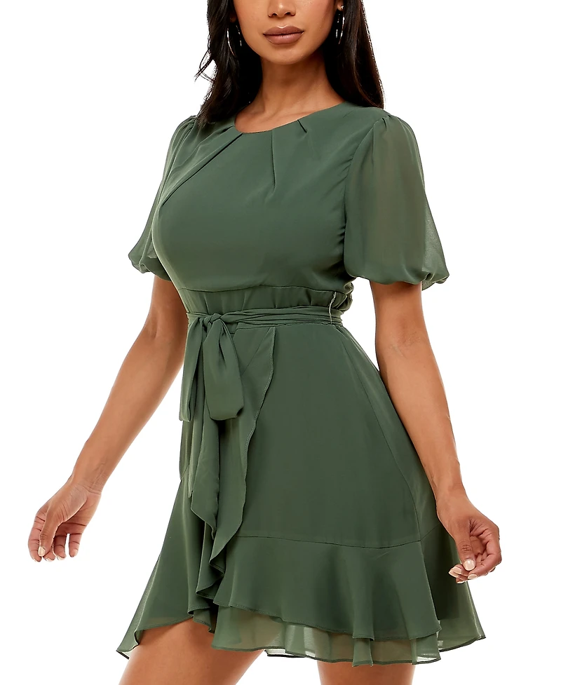 B Darlin Puff-Sleeve A-Line Dress