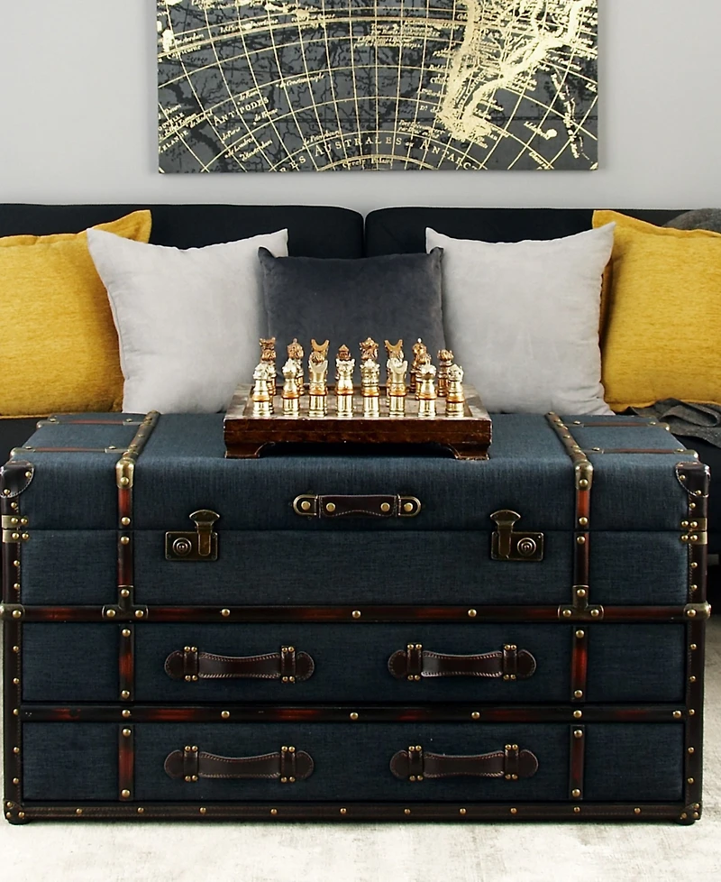 Linen And Wood Traditional Coffee Table