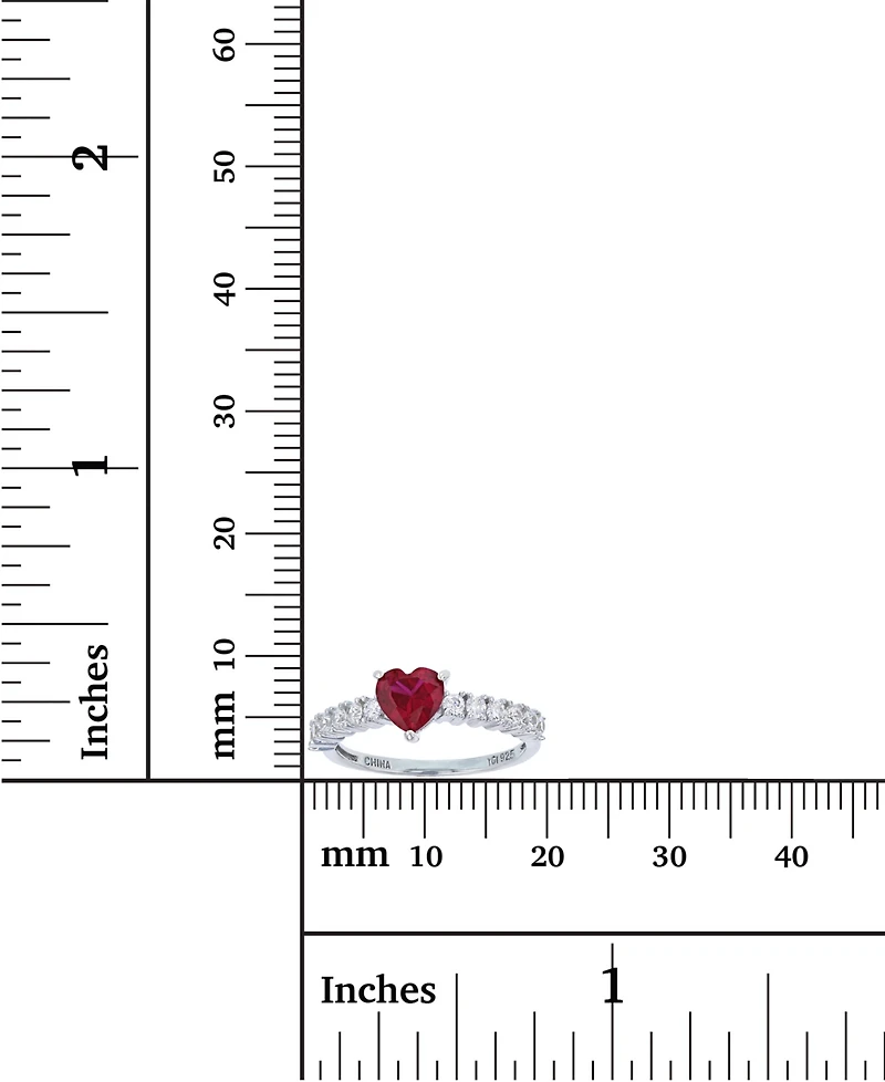 Red, Green, Purple, or White Heart Cubic Zirconia Ring Rhodium Plated Sterling Silver