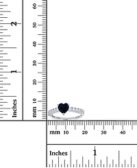 Created Blue Spinel and White Cubic Zirconia Heart Ring Rhodium Plated Sterling Silver