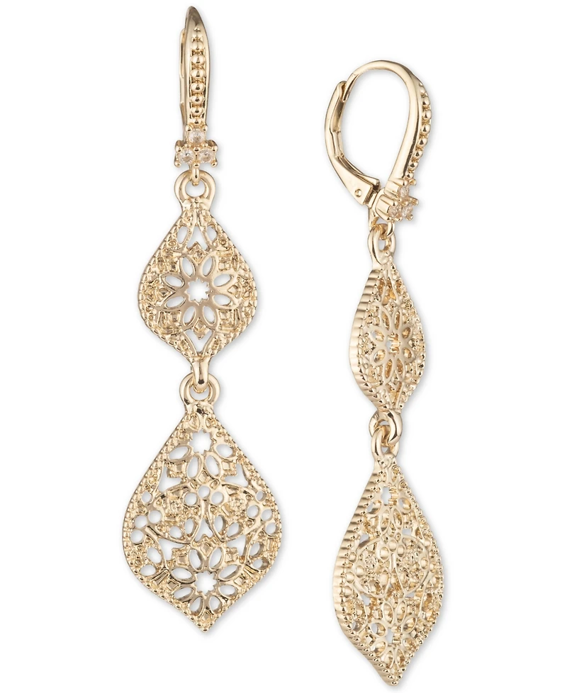 Marchesa Gold-Tone Filigree Double Drop Earrings