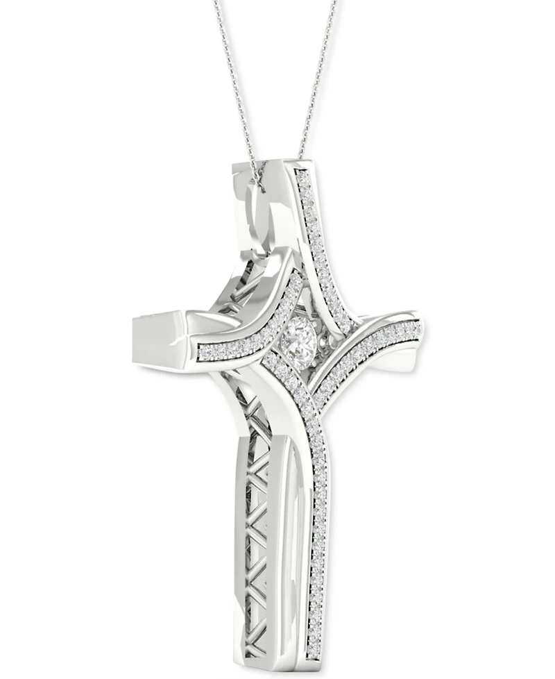 Twinkling Diamond Star Diamond Cross 18' Pendant Necklace (1/5 ct. t.w.) in 10k White Gold