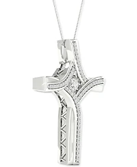 Twinkling Diamond Star Diamond Cross 18' Pendant Necklace (1/5 ct. t.w.) in 10k White Gold