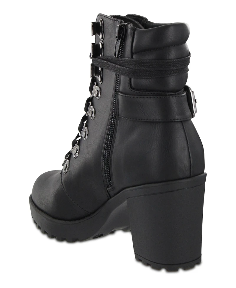 Mia Women's Annamaria Block Heel Lug Sole Biker Boots