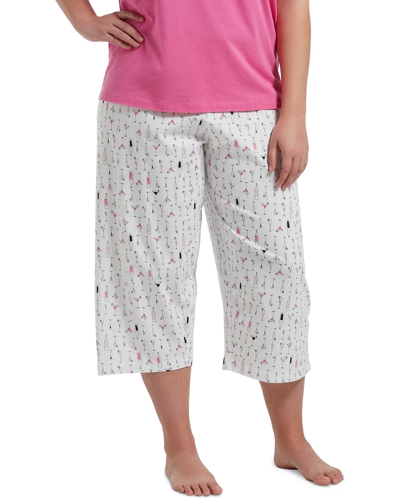 Hue Womens Plus Size Sleepwell Printed Knit Capri Pajama Pant made with Temperature Regulating Technology