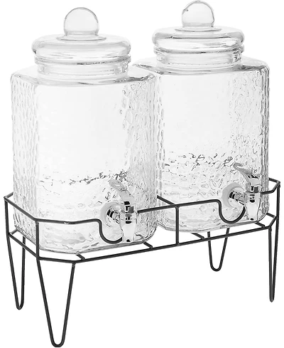 Style Setter 1.5 Gallon Glass Beverage Drink Dispenser with Metal Stand, Set of 3