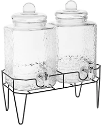 Style Setter 1.5 Gallon Glass Beverage Drink Dispenser with Metal Stand, Set of 3