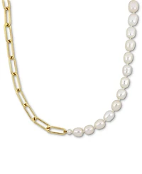 Cultured Freshwater Pearl (7-7-1/2mm) & Paperclip Link 18" Statement Necklace in 18k Gold-Plated Sterling Silver