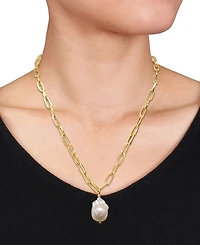 Cultured Freshwater Baroque Pearl (13-14mm) Solitaire 20" Pendant Necklace in 18k Gold-Plated Sterling Silver