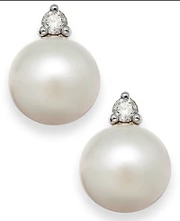 Akoya Pearl (7mm) and Diamond Accent Stud Earrings in 14k White Gold