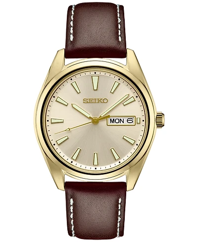Seiko Men's Essentials Brown Leather Strap Watch 40mm