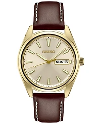Seiko Men's Essentials Brown Leather Strap Watch 40mm