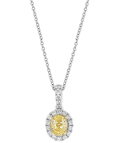 Effy Yellow & White Diamond Halo 18" Pendant Necklace (3/8 ct. t.w.) in 14k Gold & White Gold