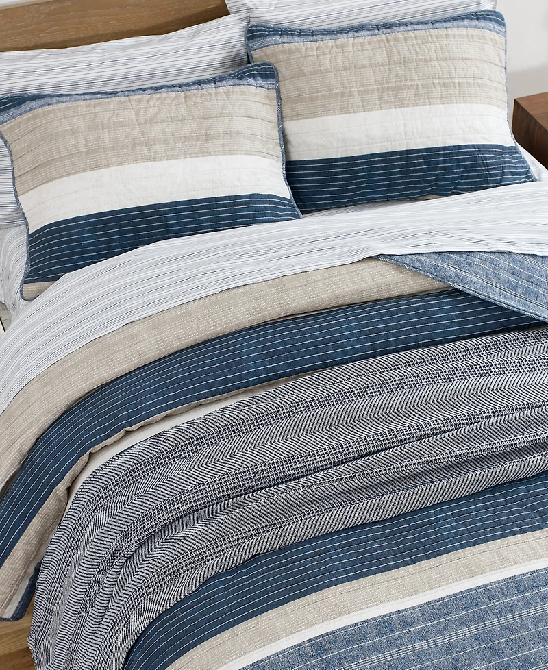 Nautica Ridgeport Blue Cotton Reversible Piece Quilt Set