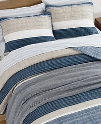Nautica Ridgeport Blue Cotton Reversible Piece Quilt Set
