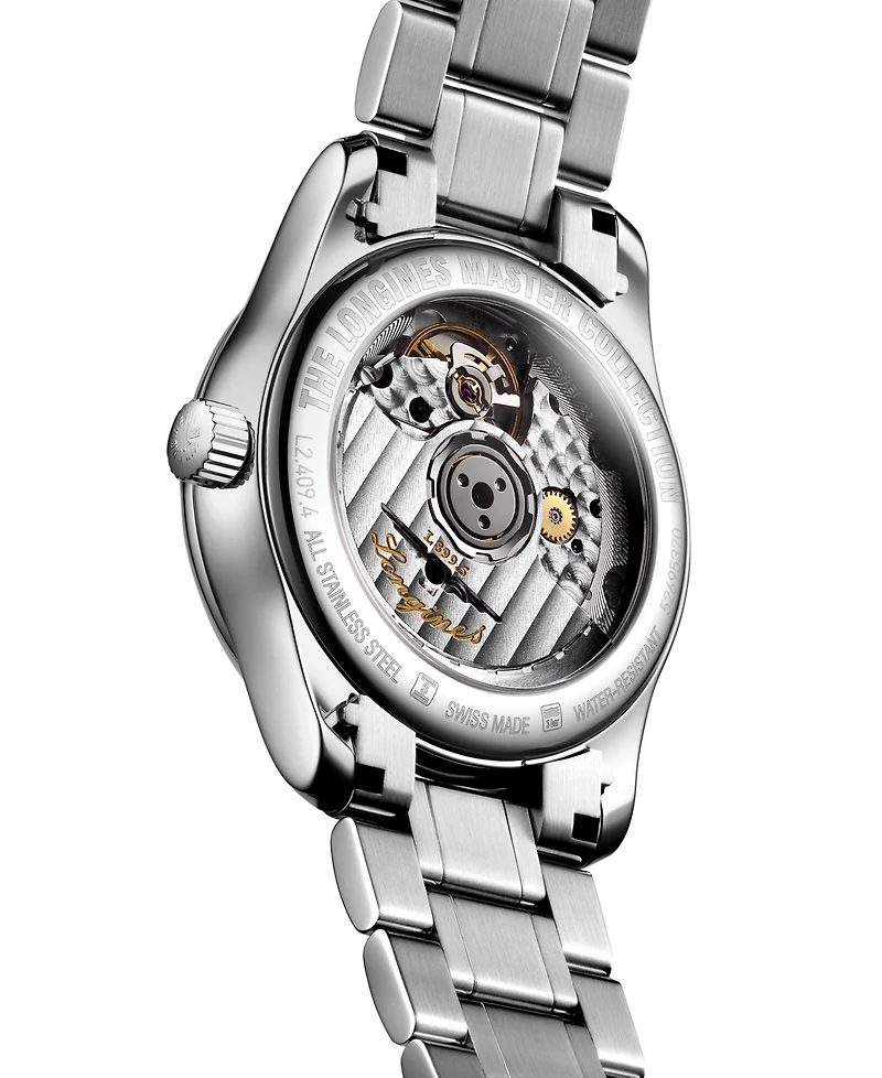 Longines Women's Swiss Automatic Master Moonphase Diamond (1/20 ct. t.w.) Stainless Steel Bracelet Watch 34mm