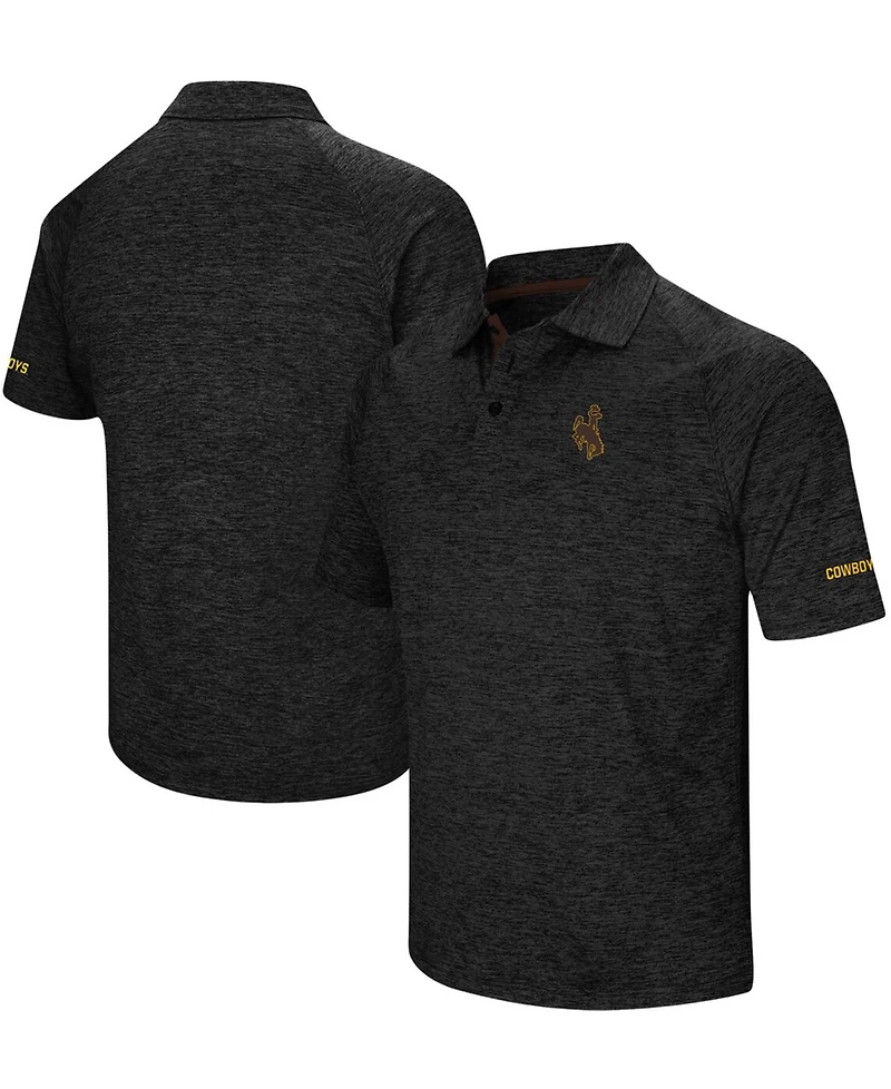Men's Colosseum Heathered Black Wyoming Cowboys Primary Logo Down Swing Raglan Polo Shirt