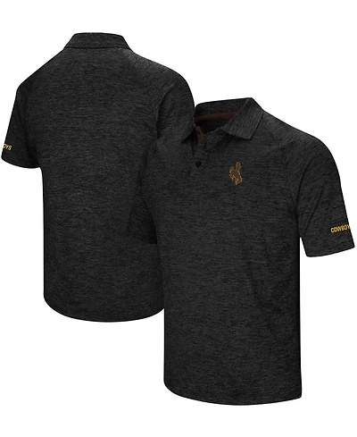 Men's Colosseum Heathered Black Wyoming Cowboys Primary Logo Down Swing Raglan Polo Shirt