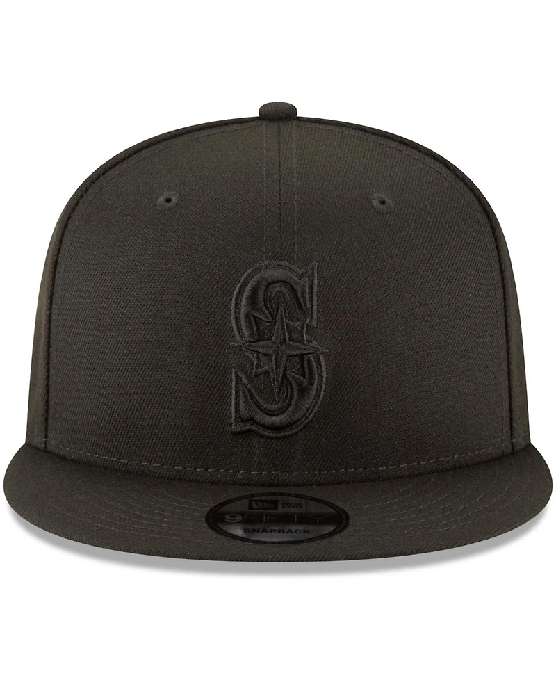 Men's Black Seattle Mariners Black on Black 9FIFTY Team Snapback Adjustable Hat