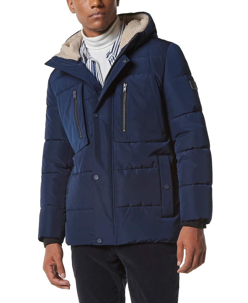 Marc New York Men's Yarmouth Micro Sheen Parka Jacket with Fleece-Lined Hood