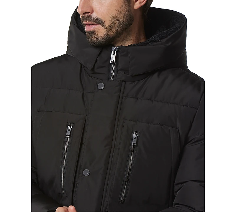 Marc New York Men's Yarmouth Micro Sheen Parka Jacket with Fleece-Lined Hood