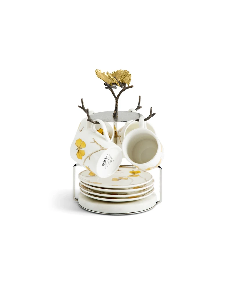 Butterfly Ginkgo 9 Piece Demitasse Cups and Stand Set