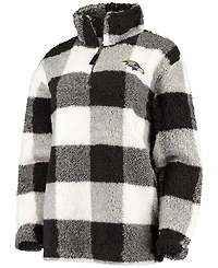 Women's Black Baltimore Ravens Sherpa Plaid Quarter-Zip Jacket