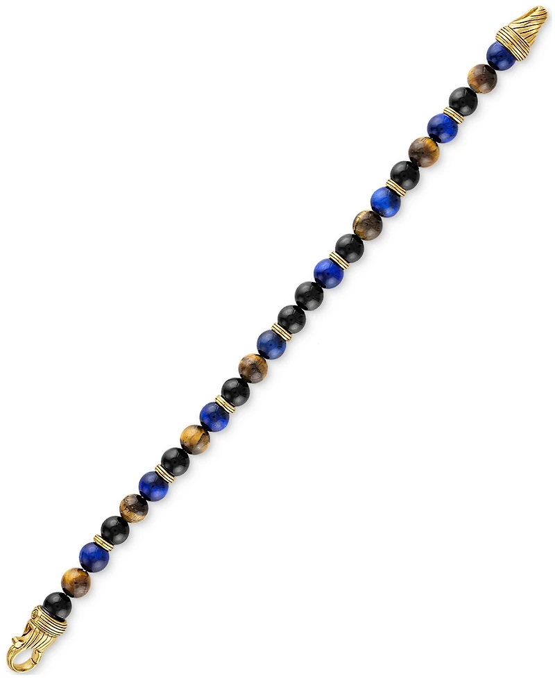 Esquire Men's Jewelry Multi-Stone Beaded Bracelet in 14k Gold-Plated Sterling Silver, Created for Macy's