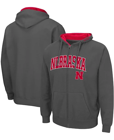 Men's Charcoal Nebraska Huskers Arch Logo 3.0 Full-Zip Hoodie