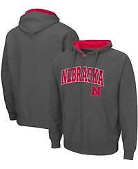 Men's Charcoal Nebraska Huskers Arch Logo 3.0 Full-Zip Hoodie