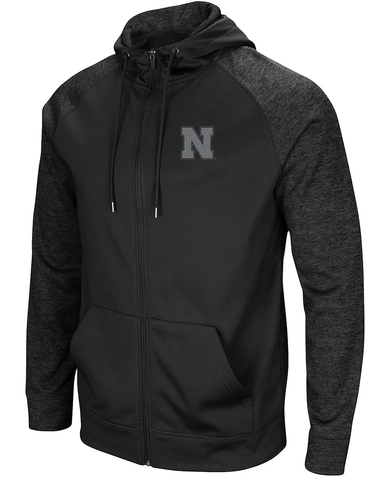 Men's Black Nebraska Huskers Blackout 3.0 Tonal Raglan Full-Zip Hoodie