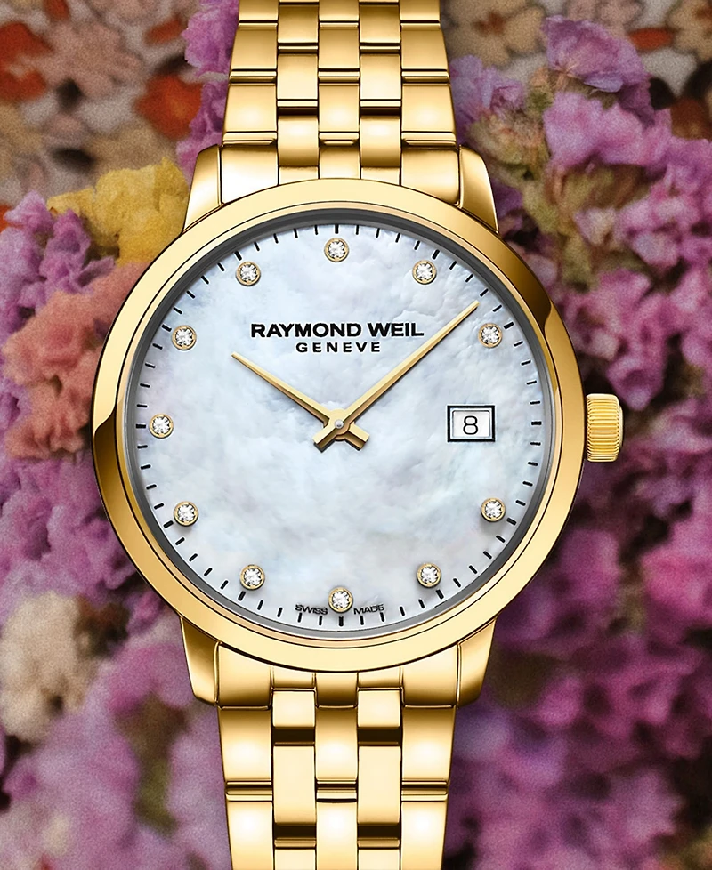 Raymond Weil Women's Swiss Toccata Diamond-Accent Gold-Tone Stainless Steel Bracelet Watch 29mm