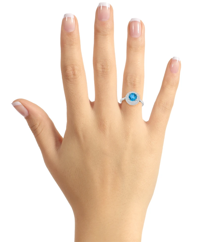 Rhodolite Garnet (1-5/8 ct. t.w.) & White Topaz (3/8 Double Halo Ring Sterling Silver (Also Citrine, Peridot, Amethyst, Blue Topaz)