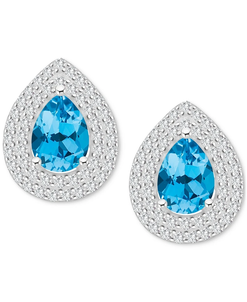 Rhodolite Garnet (2-1/5 ct. t.w.) & White Topaz (7/8 Pear Stud Earrings Sterling Silver (Also Citrine, Peridot, Amethyst, Blue