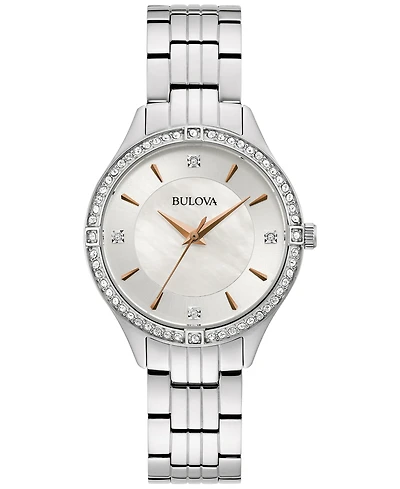 Bulova Women's Embellished Silver-Tone Stainless Steel Bracelet Watch 32mm