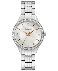 Bulova Women's Embellished Silver-Tone Stainless Steel Bracelet Watch 32mm