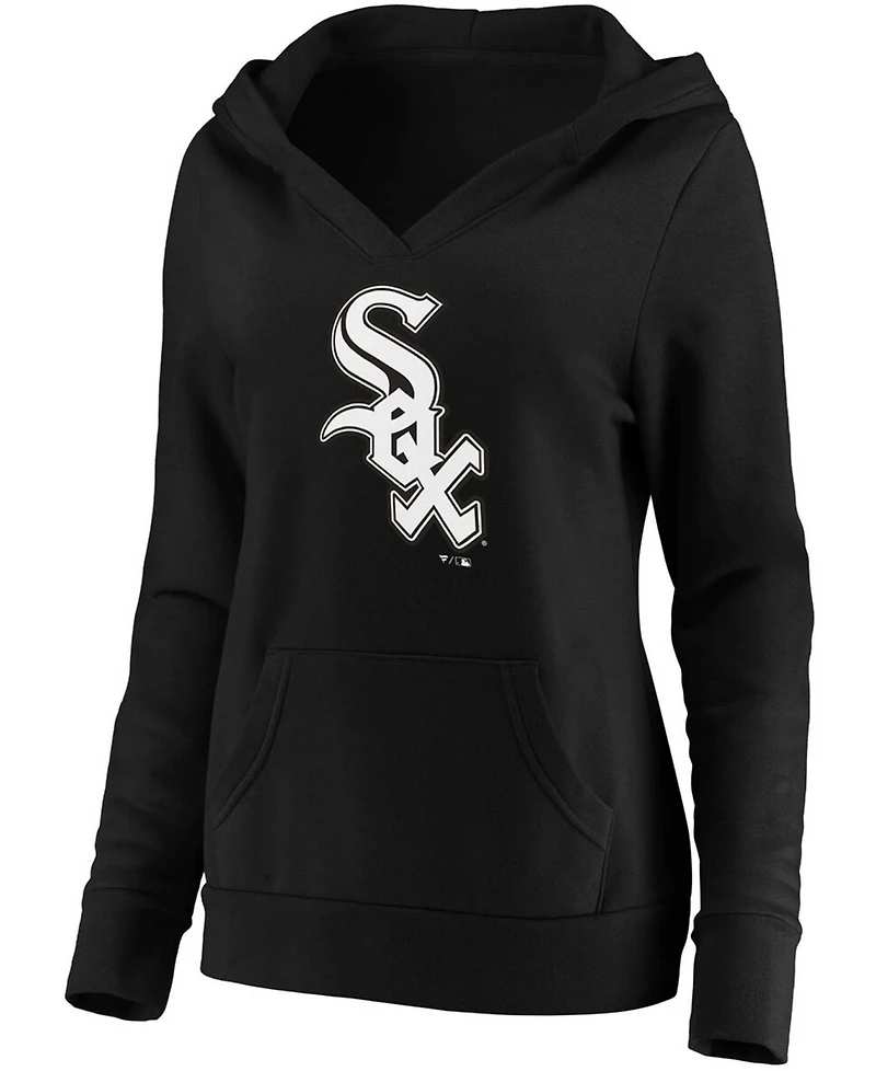 Plus Black Chicago White Sox Official Logo Crossover V-Neck Pullover Hoodie