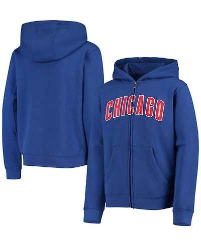Big Boys and Girls Royal Chicago Cubs Team Wordmark Full-Zip Hoodie