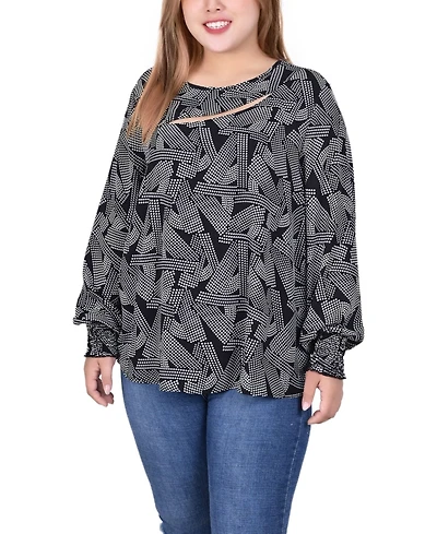 Ny Collection Plus Size Long Sleeve Blouse With Neckline Cutout