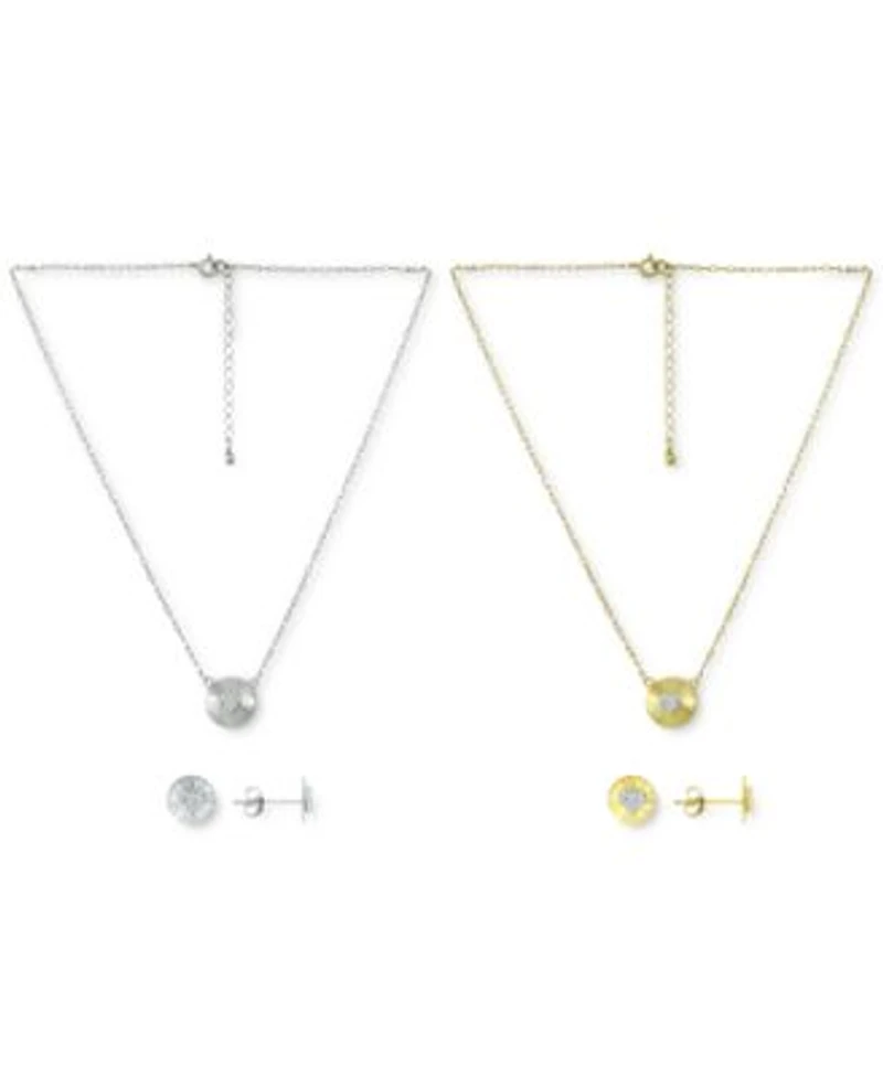 Giani Bernini Cubic Zirconia Heart Cluster Disc Pendant Necklace Stud Earrings Jewelry Collection Created For Macys
